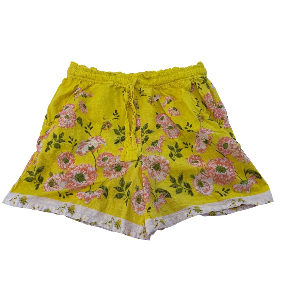 Deja Bleu Yellow Floral Cotton Shorts Elastic Drawstring Waist Womens Large